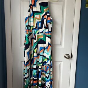Tahari Blue and Green Maxi Dress